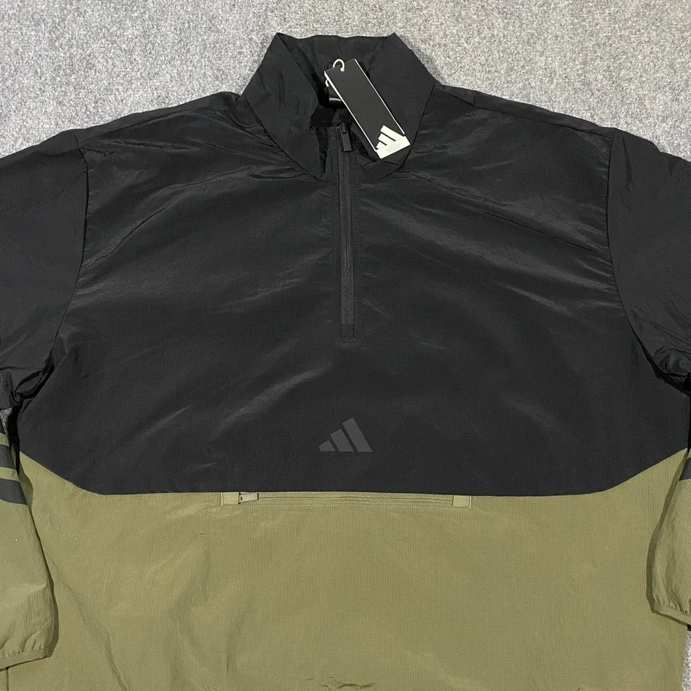 Adidas Future Icons 3-Stripes Woven 1/2 Zip Windbreaker Adult L Green Black